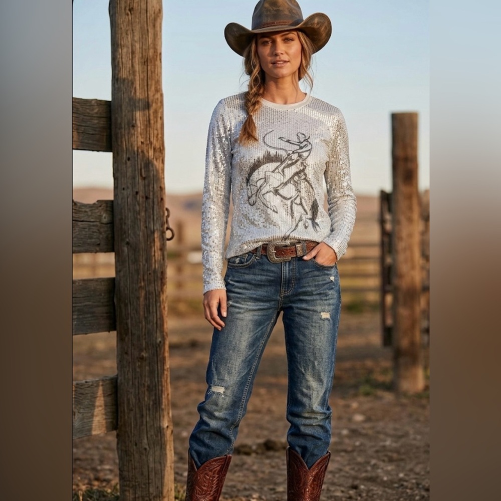Silver Sequin Long Sleeve Top